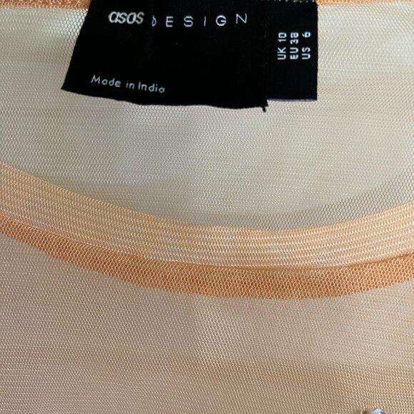 BNWT ASOS DESIGN mesh overlay embroidered florals (6) shimmer orange - Picture 7 of 8